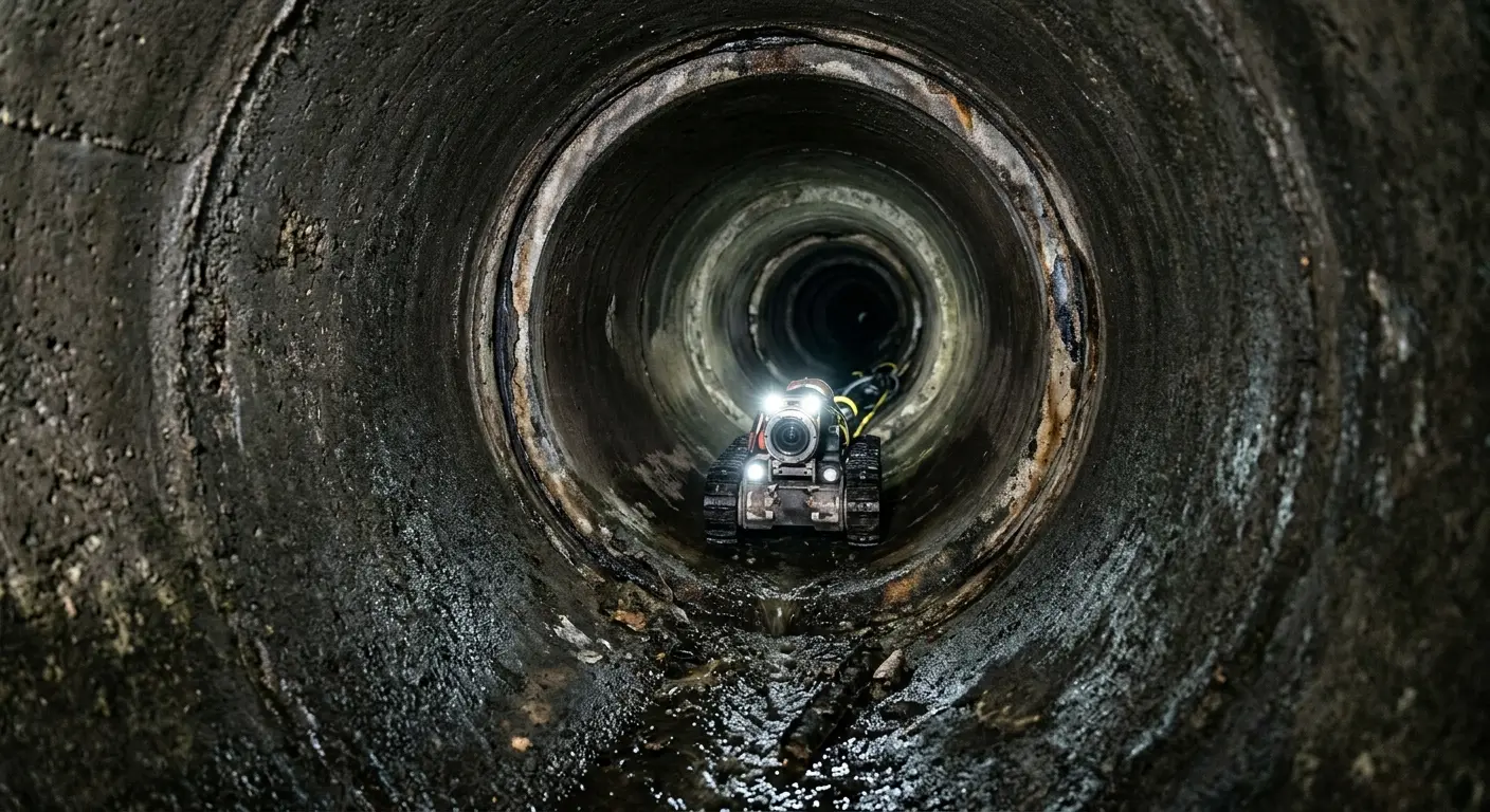 Robotic sewer camera inspecting pipe interior for Sewer Line Repair in Mills River